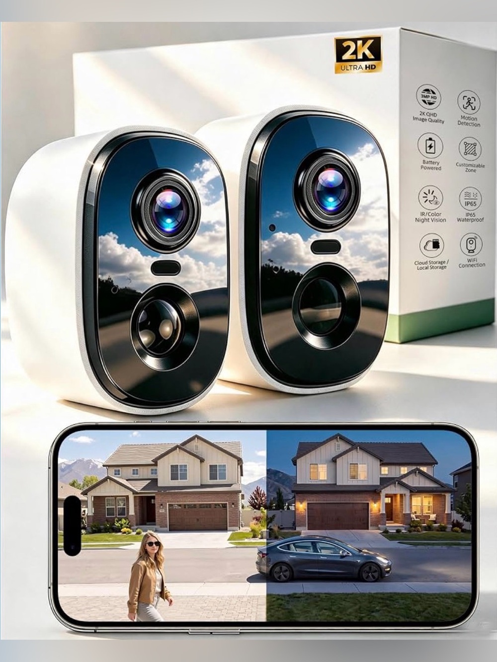2-Pack Wireless Outdoor Security Cameras – 2K HD | Brand New